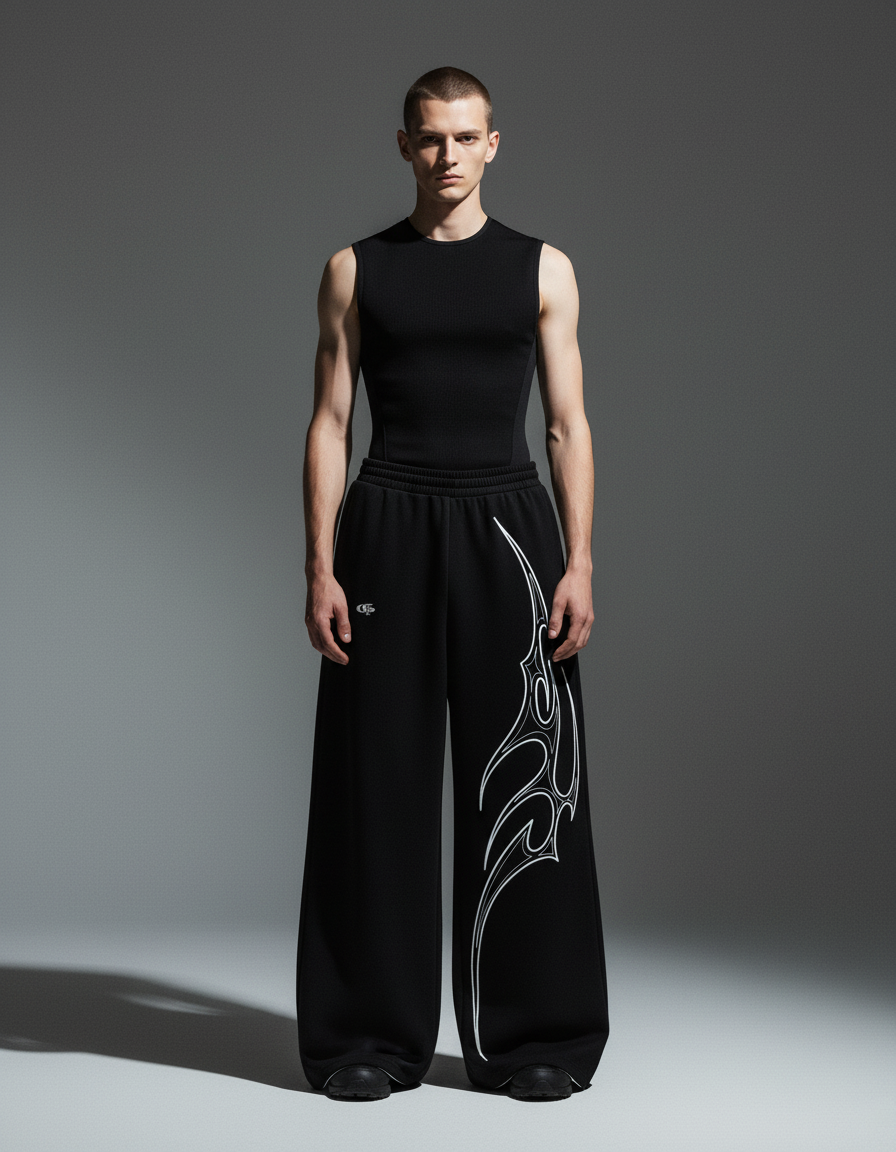 Black Iconis Unisex Straight Fit Baggy Pants