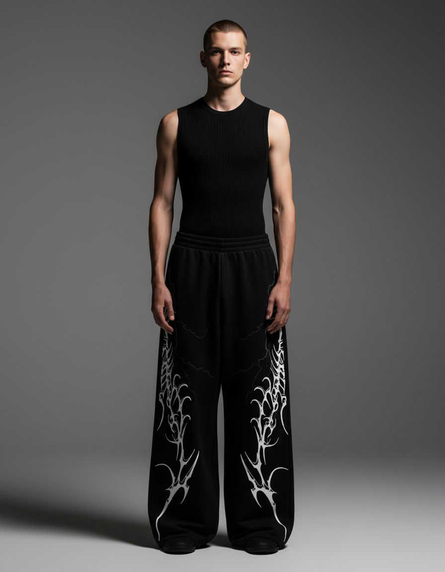 Typhoon Black Unisex Straight Fit Baggy Pants